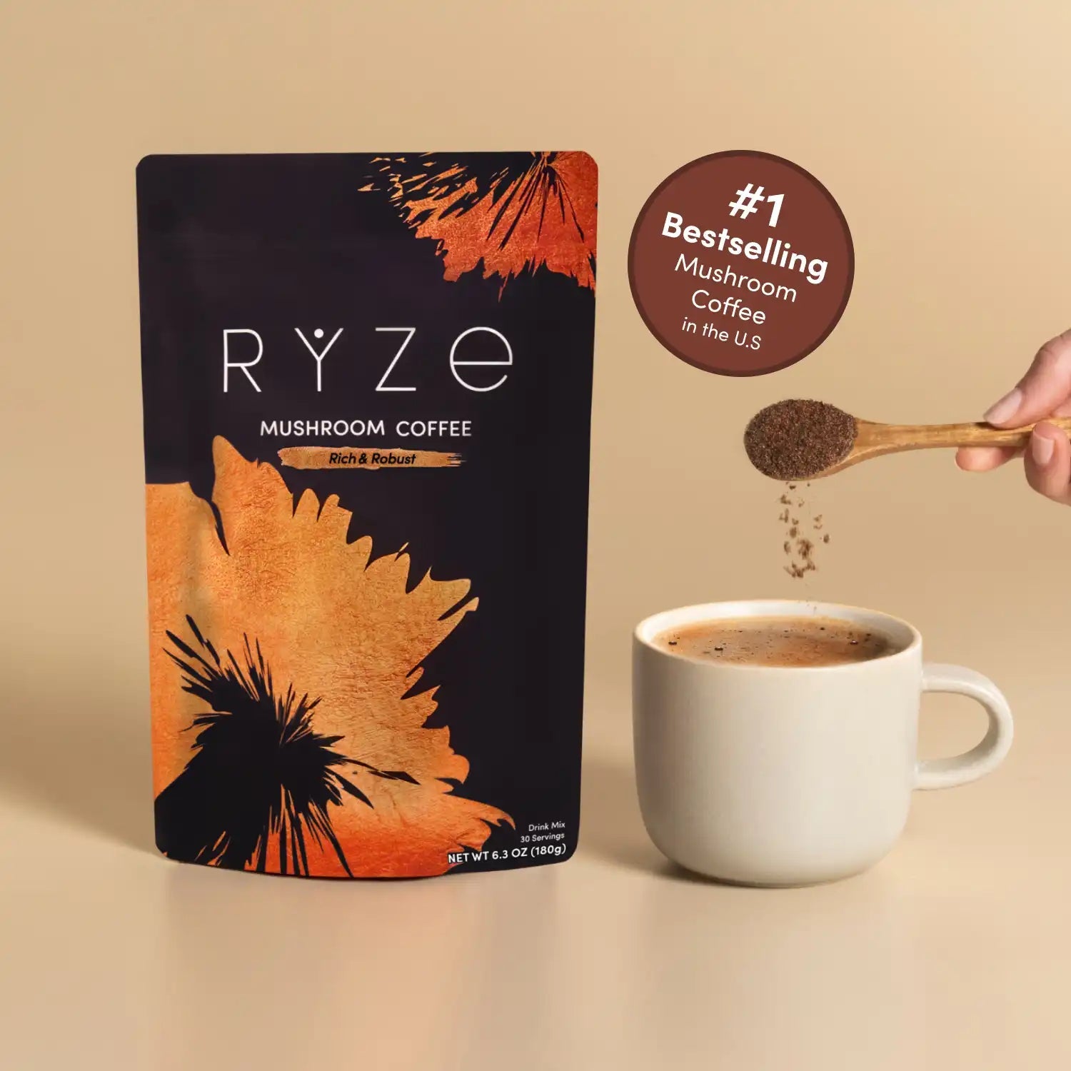 Mushroom Coffee Dark Roast (30 Servings) - with an Easy Dark Roast Format